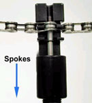 Insert and push the pin away from the spokes